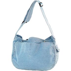 YunZh Denim Shoulder Bag for Women, Casual Style Lightweight Classic Retro Travel Shopper Hobo Bag