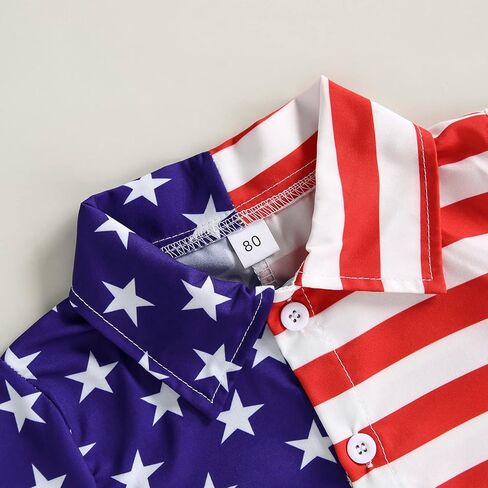 Gueuusu 4th من يوليو طفل رضيع الزي العلم الأمريكي قصيرة الأكمام زر أسفل اللباس قميص السراويل عيد الاستقلال الملابس مجموعة in Kuwait