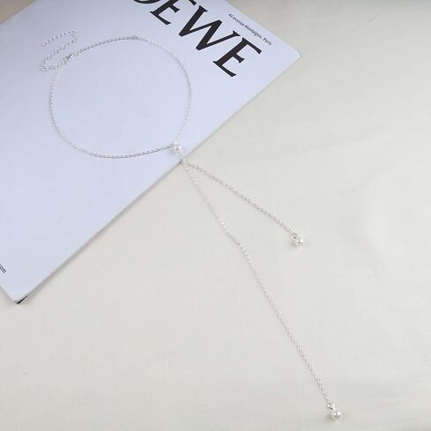 Boho Pearl Lariat Y Necklace Long Pearl Y Drop Necklace Chain Gold Pearl Tassel Choker Necklace Imitation Pearl Necklace Chain Jewelry for Women and Girls (Gold) in Kuwait