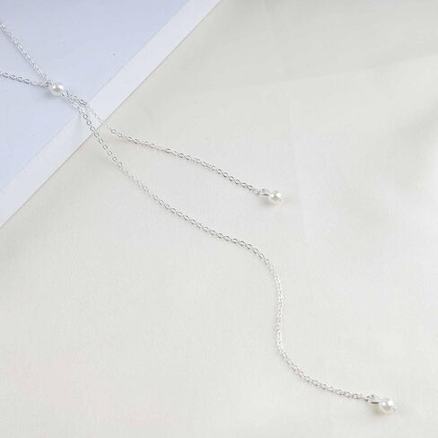 Boho Pearl Lariat Y Necklace Long Pearl Y Drop Necklace Chain Gold Pearl Tassel Choker Necklace Imitation Pearl Necklace Chain Jewelry for Women and Girls (Gold) in Kuwait