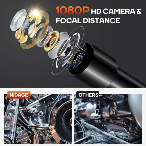 NIDAGE 5 بوصة عدسة مزدوجة المنظار 1080P HD Borescope كاميرا التفتيش 7.9 ملم كاميرا المنظار للماء مع الضوء، 7 المصابيح، بطاقة 32G، كاميرا نطاق الأفعى المرنة للسيارات أنبوب تصريف المنزل 11.5FT in Kuwait