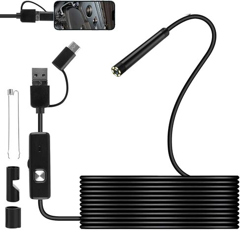 كاميرا المنظار مع الضوء - كاميرا المنظار USB كاميرا ثعبان صلبة مرنة مع 6 مصابيح LED منظار مع كابل شبه صلب بطول 11.48 قدم كاميرا ثعبان مقاومة للماء لنظام Android Type-C USB in Kuwait