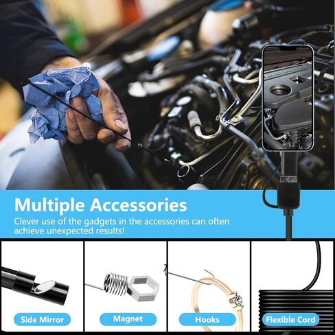 كاميرا المنظار مع الضوء - كاميرا المنظار USB كاميرا ثعبان صلبة مرنة مع 6 مصابيح LED منظار مع كابل شبه صلب بطول 11.48 قدم كاميرا ثعبان مقاومة للماء لنظام Android Type-C USB in Kuwait