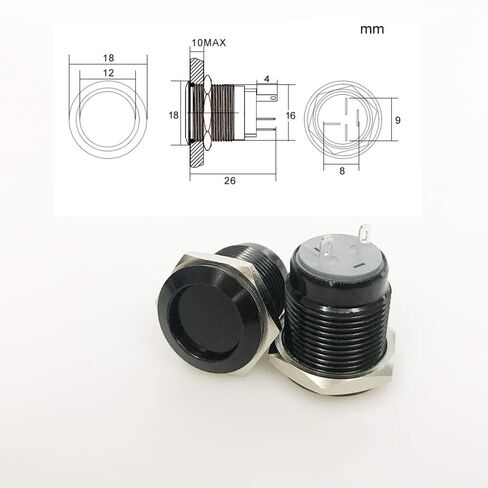 SPST الإغلاق مفتاح زر الدفع المعدني 16 مللي متر مقاوم للماء على إيقاف التبديل 12 فولت 2Pin سبائك الألومنيوم الأسود 2 قطعة in Kuwait