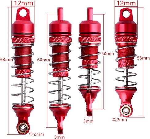 HobbyPark Aluminum Shocks Absorber Assembled Front & Rear Full Metal for 1/18 losi Mini T 2.0 Mini-B, Replace Parts LOS314004 LOS314005 (4-Pack) (Black) in Saudi Arabia