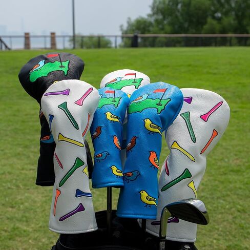 1 Pcs Montela Golf Club Covers,Colorful Birdie Tee 3 Wood Headcover Driver Headcover Fairway Wood Head Covers Hybrid Headcover Leather Golf Head Covers for Odyssey Scotty Cameron Taylormade in Saudi Arabia