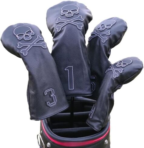 4 Pcs Golf Club Head Covers PU Leather Skull Golf Club Covers for Drivers, Fairway Woods, and Hybrids Fit Most Golf Clubs Golf Headcovers Set in Saudi Arabia