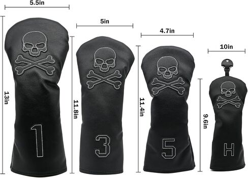 4 Pcs Golf Club Head Covers PU Leather Skull Golf Club Covers for Drivers, Fairway Woods, and Hybrids Fit Most Golf Clubs Golf Headcovers Set in Saudi Arabia