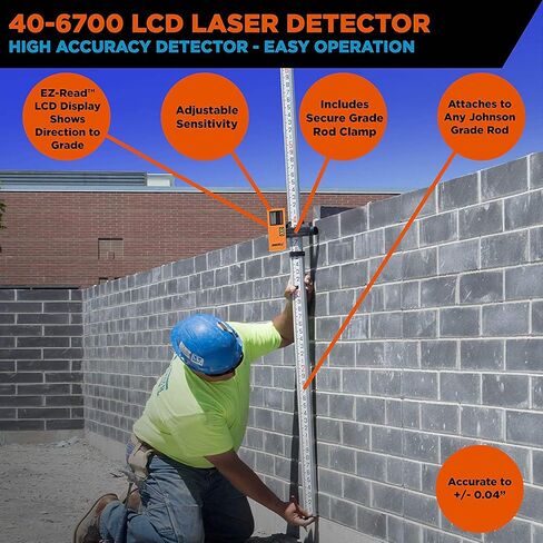 Johnson Level & Tool 40-6700 One­Sided Laser Detector w/Clamp for Red Beam Rotating Lasers, 6.50" x 2.50", Red Beam, 1 Laser Detector,Orange in Saudi Arabia