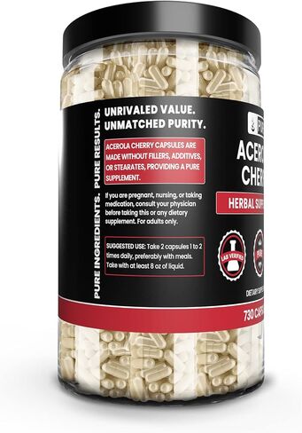 Pure Original Ingredients Acerola Cherry (730 Capsules) No Magnesium Or Rice Fillers, Always Pure, Lab Verified in Saudi Arabia
