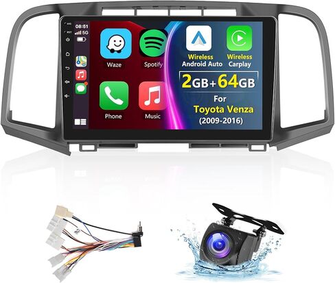 2G+64G لسيارة Toyota Venza 2009-2016 ستيريو سيارة Android مع Carplay لاسلكي Android Auto، شاشة لمس 9 بوصة راديو سيارة بلوتوث يدعم نظام تحديد المواقع والملاحة واي فاي HiFi Audio FM SWC USB + كاميرا احتياطية عالية الدقة in Saudi Arabia