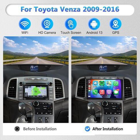 2G+64G لسيارة Toyota Venza 2009-2016 ستيريو سيارة Android مع Carplay لاسلكي Android Auto، شاشة لمس 9 بوصة راديو سيارة بلوتوث يدعم نظام تحديد المواقع والملاحة واي فاي HiFi Audio FM SWC USB + كاميرا احتياطية عالية الدقة in Saudi Arabia