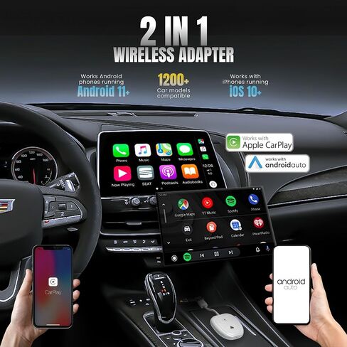 2 in 1 Wireless Carplay & Android Auto Adapter, 2024 Upgrade Plug & Play Dongle Converts Wired to Wireless, USB A/USB C Compatibility, Fit for Cars from 2016, 5.0 Bluetooth, White in Saudi Arabia