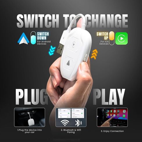 2 in 1 Wireless Carplay & Android Auto Adapter, 2024 Upgrade Plug & Play Dongle Converts Wired to Wireless, USB A/USB C Compatibility, Fit for Cars from 2016, 5.0 Bluetooth, White in Saudi Arabia
