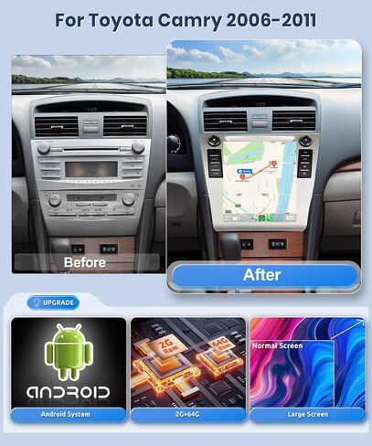 【2G+64G】 لسيارة Toyota Camry(Auto A/C) 2006-2011 ستيريو راديو السيارة Android، Carplay اللاسلكي Android Auto 9.7 بوصة شاشة تعمل باللمس، مستقبل صوت بلوتوث للسيارة يدعم نظام تحديد المواقع العالمي (GPS) وكاميرا احتياطية FM/RDS HiFi SWC in Saudi Arabia