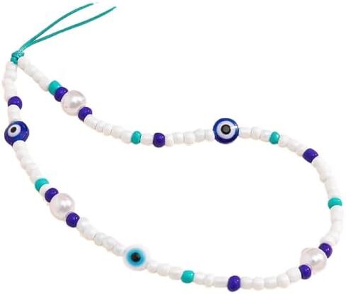 COLORFUL BLING Beaded Evil Eye Pearl Natural Stone Phone Charm Lanyard Wristband Cute Flower Charm Anti-loss Chain Aesthetic Accessories Love Lucky Protection Gift in Saudi Arabia