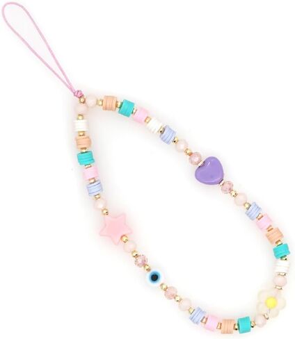 COLORFUL BLING Beaded Evil Eye Pearl Natural Stone Phone Charm Lanyard Wristband Cute Flower Charm Anti-loss Chain Aesthetic Accessories Love Lucky Protection Gift in Saudi Arabia