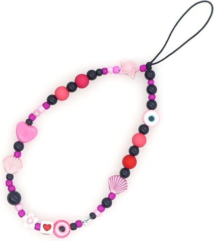COLORFUL BLING Beaded Evil Eye Pearl Natural Stone Phone Charm Lanyard Wristband Cute Flower Charm Anti-loss Chain Aesthetic Accessories Love Lucky Protection Gift in Saudi Arabia