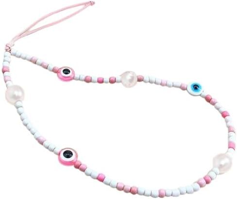 COLORFUL BLING Beaded Evil Eye Pearl Natural Stone Phone Charm Lanyard Wristband Cute Flower Charm Anti-loss Chain Aesthetic Accessories Love Lucky Protection Gift in Saudi Arabia