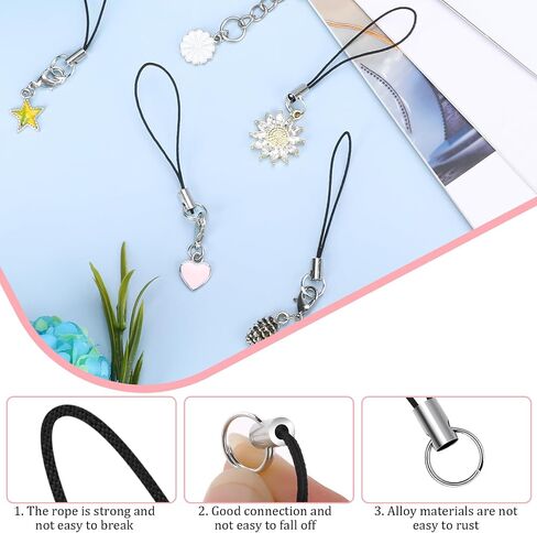 100 Pieces Lanyard Phone Ring Strap, Phone Ring Strap Charm, Detachable Keychain String, Decoration Split Ring Strap Cords with Silver Hook for DIY Handmade Phone USB Jewelry Crafts Accessories, Black in Saudi Arabia