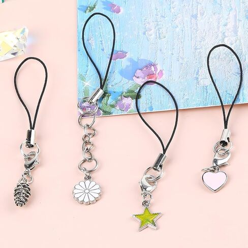 100 Pieces Lanyard Phone Ring Strap, Phone Ring Strap Charm, Detachable Keychain String, Decoration Split Ring Strap Cords with Silver Hook for DIY Handmade Phone USB Jewelry Crafts Accessories, Black in Saudi Arabia