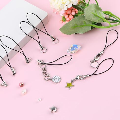 100 Pieces Lanyard Phone Ring Strap, Phone Ring Strap Charm, Detachable Keychain String, Decoration Split Ring Strap Cords with Silver Hook for DIY Handmade Phone USB Jewelry Crafts Accessories, Black in Saudi Arabia