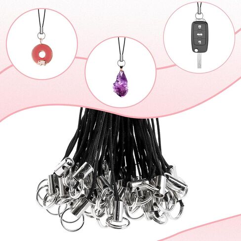 100 Pieces Lanyard Phone Ring Strap, Phone Ring Strap Charm, Detachable Keychain String, Decoration Split Ring Strap Cords with Silver Hook for DIY Handmade Phone USB Jewelry Crafts Accessories, Black in Saudi Arabia