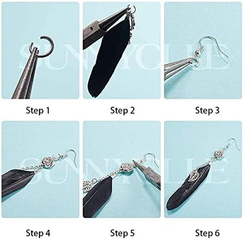 SUNNYCLUE 1 صندوق DIY 8 أزواج بوهيميا أسود أبيض طويل الريش المتدلي هوك صنع عدة مع تعليمات نتائج المجوهرات صنع الحرف اليدوية للنساء، الفضة العتيقة in Saudi Arabia