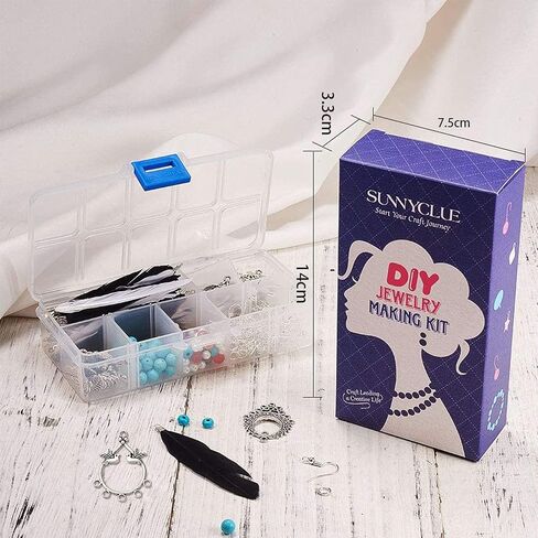 SUNNYCLUE 1 صندوق DIY 8 أزواج بوهيميا أسود أبيض طويل الريش المتدلي هوك صنع عدة مع تعليمات نتائج المجوهرات صنع الحرف اليدوية للنساء، الفضة العتيقة in Saudi Arabia