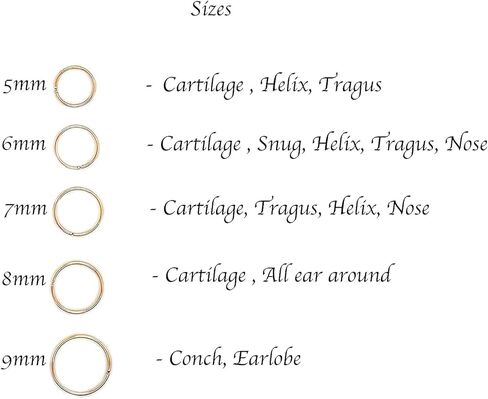 أقراط هوجي هوب رفيعة 8 مم غضروفية من الذهب عيار 14 قيراط مملوءة بشحمات الأذن الصغيرة والرفيعة (8 مم 21 مقياس/دائري ناعم) in Kuwait