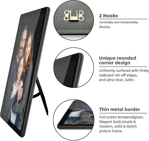 إطار صورة معدني Bluesun مقاس 8 × 10 بوصة، زجاج إطار صورة مقاس 8 × 10، إطار صورة رفيع مقاس 8 × 10 أسود، يمكن أن يكون عموديًا وأفقيًا، غير لامع لديكور الحائط والطاولة (8 × 10، أسود) in Kuwait