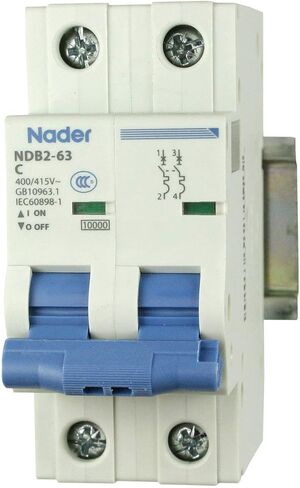 ASI AC Miniature Circuit Breaker - 2 Pole DIN Rail Mount 20 Amp 480 Volt Unit with Shock-Proof Terminations, Trip Curve C, L1, L2 and Neutral Single-Phase Circuits in Saudi Arabia