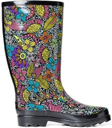 حذاء SheSole نسائي طويل من المطاط المقاوم للماء للحديقة، متوسط ​​الساق، مطبوع عليه زهور، أسود، مقاس أمريكي 6 in Kuwait