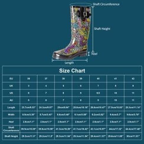 حذاء SheSole نسائي طويل من المطاط المقاوم للماء للحديقة، متوسط ​​الساق، مطبوع عليه زهور، أسود، مقاس أمريكي 6 in Kuwait