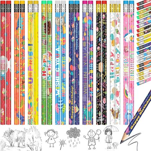 Funrous 200 Pcs Happy Birthday Pencils for Students Bulk Colorful Pencils with Top Erasers for Teachers Classrooms Reward Kids Birthday Party Supplies Gifts, 10 Assorted Style in Saudi Arabia