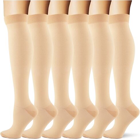 (6 أزواج) جوارب ضغط 20-30 ملم زئبق طويلة للنساء وجوارب طويلة للركبة للنساء 6p6 6 لون البشرة XS in Kuwait
