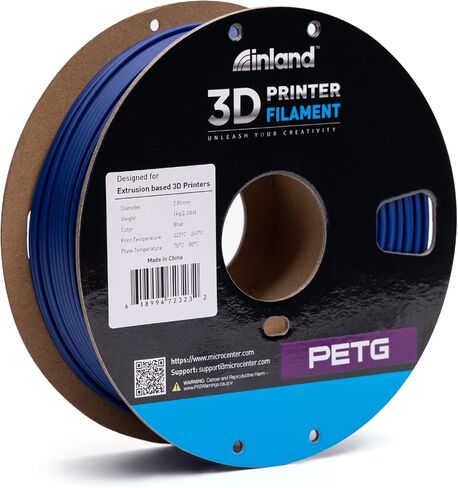 خيوط الطابعة INLAND Micro Center PETG ثلاثية الأبعاد 2.85 مم - أزرق، بكرة من الورق المقوى 1 كجم (2.2 رطل)، دقة الأبعاد +/- 0.03 مم in Kuwait