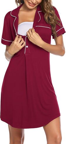 قميص نوم نسائي من Ekouaer بأزرار سفلية، قميص نوم برقبة على شكل حرف V وأكمام قصيرة، فستان بيجامة ناعم in Saudi Arabia