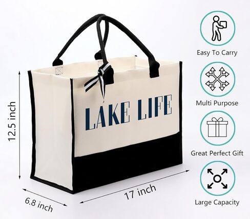 حقيبة حمل من القماش، حقيبة حمل من القماش القطني، حقيبة رحلة البحيرة، هدايا عيد ميلاد لصديقتها، حقائب حمل من القماش لمحبي الحياة في البحيرة، حقيبة من القماش على الشاطئ لركوب القوارب وعطلات نهاية الأسبوع والسفر طوال الليل in Kuwait