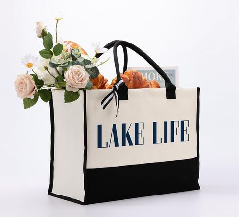 حقيبة حمل من القماش، حقيبة حمل من القماش القطني، حقيبة رحلة البحيرة، هدايا عيد ميلاد لصديقتها، حقائب حمل من القماش لمحبي الحياة في البحيرة، حقيبة من القماش على الشاطئ لركوب القوارب وعطلات نهاية الأسبوع والسفر طوال الليل in Kuwait