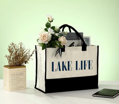 حقيبة حمل من القماش، حقيبة حمل من القماش القطني، حقيبة رحلة البحيرة، هدايا عيد ميلاد لصديقتها، حقائب حمل من القماش لمحبي الحياة في البحيرة، حقيبة من القماش على الشاطئ لركوب القوارب وعطلات نهاية الأسبوع والسفر طوال الليل in Kuwait