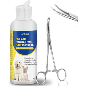 Dog Ear Hair Removal Kit with Ear Powder, Finger Wipes & Forceps in Kuwait