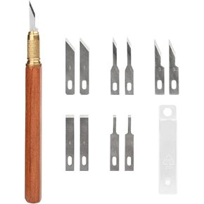 TOOLCOOL Precision Craft Knife Exacto Knife Hobby Knife Set Wooden Handle With 10 Pcs SK5 Steel Blades And Blade Cover For Carving Modeling Scrapbooking Stencil And Art Projects in Kuwait