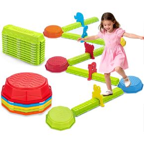 Light Up Stepping Stones for Kids, 15 piece Balance Beams Toddler Stepping Stones Obstacle Course Sensory Toys with Game Spinner and Card for Indoor Outdoor Toys Gifts for 3 4 5 6 7 8 9 Years Old Kids in Kuwait