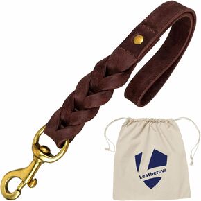Leather Short Dog Leash 15 Inch - Short Dog Traffic Lead for Large Dogs Training and Walking - Braided Leather Tab for Large Dogs - Full Grain Heavy Duty. (Brown, 1 FT) in Kuwait