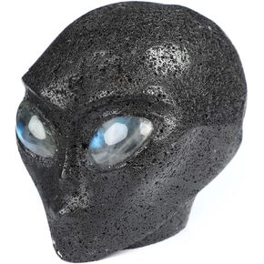 Skullis 4.1" Hot Lava Stone Star Being Female Alien Crystal Skull Companion with Labradorite Eyes, Hand Carved Gemstone Fine Art Sculpture, Reiki Healing Stone Statue.1643 in Kuwait