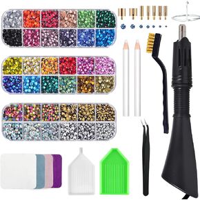 Epesl Bedazzler Kit with Rhinestones, Hot Fixed Gems Craft Applicator - Diamond Painting Pen, Wax Pencil, Tweezers, Tray, Cleaning Brush, Picker Rhinestones Crystals for DIY Clothes Shoes in Kuwait
