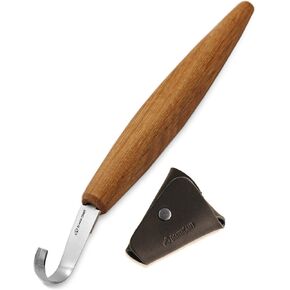 BeaverCraft Wood Carving Hook Knife 2" with Leather Sheath - Spoon Carving Tools Curved Knife for Spoons Bowls Cups - Double Sided Sharpening Whittling Knives Crooked for Carvers SK5s in Kuwait
