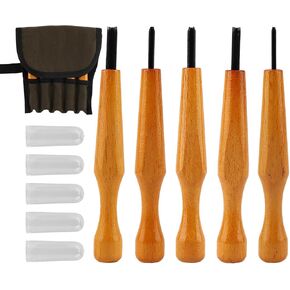 5 Pcs Wood Handle Linocut Carving Tool Set, V Shaped Chisel for Printmaking in Saudi Arabia