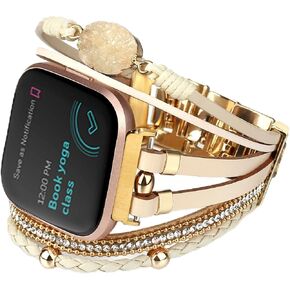 CHARMINGO Boho 5 Wrap Bracelet Compatible with Fitbit Versa/Versa 2/Versa Lite/Versa SE Beaded Watch Band, Handmade 7 Chakra Stone Beads Bracelet Replacement Watch Strap for Women Men in Saudi Arabia